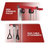 SPART Wall Mount Cable Station, LAT Pull Down and LAT Row LAT Tower Cable Corssover Machine with 17 Heights Adjustable Dual Pulley System High and Low Cable Machine, Home Gym Cable Crossover, Red