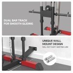 SPART Wall Mount Cable Station, LAT Pull Down and LAT Row LAT Tower Cable Corssover Machine with 17 Heights Adjustable Dual Pulley System High and Low Cable Machine, Home Gym Cable Crossover, Red