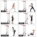 SPART Wall Mount Cable Station, LAT Pull Down and LAT Row LAT Tower Cable Corssover Machine with 17 Heights Adjustable Dual Pulley System High and Low Cable Machine, Home Gym Cable Crossover, Red