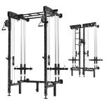 Folding Squat Rack for Home Gym, Wall Mounted Power Rack with Cable Crossover Machine & LAT Pull Down, Foldable Squat Cage with 7 Adjustable Function Modes with J-Hooks/Pull-up Bar/360°Landmine
