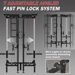 Folding Squat Rack for Home Gym, Wall Mounted Power Rack with Cable Crossover Machine & LAT Pull Down, Foldable Squat Cage with 7 Adjustable Function Modes with J-Hooks/Pull-up Bar/360°Landmine