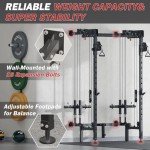 Folding Squat Rack for Home Gym, Wall Mounted Power Rack with Cable Crossover Machine & LAT Pull Down, Foldable Squat Cage with 7 Adjustable Function Modes with J-Hooks/Pull-up Bar/360°Landmine