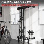 Folding Squat Rack for Home Gym, Wall Mounted Power Rack with Cable Crossover Machine & LAT Pull Down, Foldable Squat Cage with 7 Adjustable Function Modes with J-Hooks/Pull-up Bar/360°Landmine