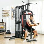 Soozier Multi Gym Workout Station with 143lbs Weight Stack, Home Gym Equipment with Sit up Bench, Push up Stand, Dip Station, Adjustable, for Full Body Strength Training