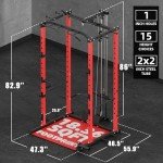 VANSWE Power Cage with LAT Pulldown Attachment, 1200-Pound Capacity Power Rack Full Home Gym Equipment with Multi-Grip Pull-up Bar, Landmine, T bar and Dip Handle