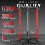 VANSWE Power Cage with LAT Pulldown Attachment, 1200-Pound Capacity Power Rack Full Home Gym Equipment with Multi-Grip Pull-up Bar, Landmine, T bar and Dip Handle