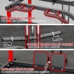 VANSWE Power Cage with LAT Pulldown Attachment, 1200-Pound Capacity Power Rack Full Home Gym Equipment with Multi-Grip Pull-up Bar, Landmine, T bar and Dip Handle