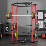 VANSWE Power Cage with LAT Pulldown Attachment, 1200-Pound Capacity Power Rack Full Home Gym Equipment with Multi-Grip Pull-up Bar, Landmine, T bar and Dip Handle