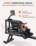 ECHANFIT Water Rowing Machine - Magnetic Rower with Monitor, Device Holder, Adjustable 6 Level Water Resistance and 32 Mechanical Resistance,Easy Storage Rowing Machines for Home use
