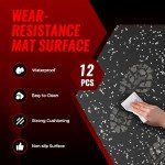 SUPERJARE 0.56'' Thick 12 Pcs 48 Sq Ft Rubber Top Exercise Equipment Mats, High Density EVA Foam Mats with Rubber Top, Interlocking Gym Flooring for Home Gym, Protective Workout Mat, Black/Grey