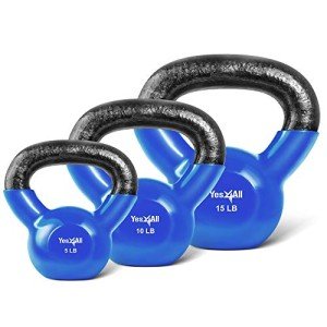 Yes4All Kettlebells 5 10 15 lbs Set Weight Vinyl Coated Cast Iron for Dumbbell Weights Exercises, Gym, Fitness, Full Body Workout Equipment Push up, Grip and Strength Training, Blue