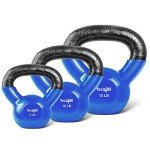 Yes4All Kettlebells 5 10 15 lbs Set Weight Vinyl Coated Cast Iron for Dumbbell Weights Exercises, Gym, Fitness, Full Body Workout Equipment Push up, Grip and Strength Training, Blue