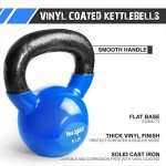 Yes4All Kettlebells 5 10 15 lbs Set Weight Vinyl Coated Cast Iron for Dumbbell Weights Exercises, Gym, Fitness, Full Body Workout Equipment Push up, Grip and Strength Training, Blue