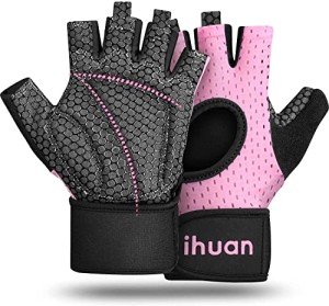 ihuan Breathable Weight Lifting Gloves: Fingerless Workout Gym | Wrist Support | Enhance Palm Protection | Extra Grip for Fitness| Training | Rowing | Pull-ups