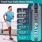 QLUR Water Bottle with Straw, 32oz Motivational Water Bottles with Time Marker to Drink, Tritan BPA Free, 1L Sports Water Bottle with Carry Strap LeakProof for Women Gym Fitness Outdoor (1 Pack)