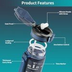 QLUR Water Bottle with Straw, 32oz Motivational Water Bottles with Time Marker to Drink, Tritan BPA Free, 1L Sports Water Bottle with Carry Strap LeakProof for Women Gym Fitness Outdoor (1 Pack)