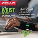 MUELLER Sports Medicine Green Fitted Wrist Brace, Wrist Pain Relief Support for Men and Women, Ideal for Carpal Tunnel, Tendinitis, Arthritis, Right Hand, Black, Small/Medium