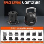HXD-ERGO 7-in-1 Adjustable Kettlebell, Quick-Adjust Kettlebell for Strength Training, 5-44 LBS Adjustable Weights for Home Gym