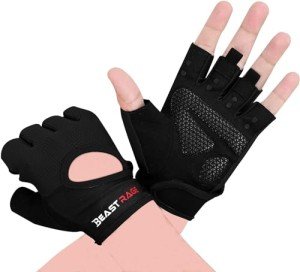 BEAST RAGE Workout Gloves for Men Gym Gloves for Weightlifting Women Fingerless with Palm Protection Padding, Breathable and Lightweight Weight Lifting Gloves Cycling Pull Up (Black, L)