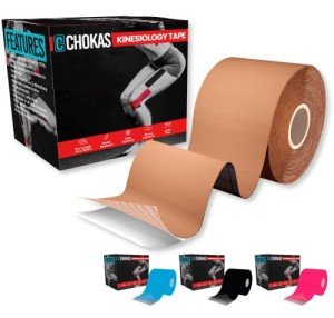 CHOKAS Kinesiology Tape 5m Roll, Elastic Therapeutic Sports Tape for Shoulder,Ankle,Elbow,Wrist,shin,Splints and Knee Support, Waterproof Physio Body Tape for Muscle Pain Relief, Boob Tape (Skin)