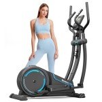 Dripex Elliptical Cross Trainer For Home, Ultra Quiet Magnetic Elliptical Machine w/16 Levels Resistance, 8KG Flywheel, 15.3IN Stride, Multifunctional LCD Monitor, Pulse Sensor, Device Holder (Blue)