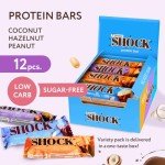 FitnesSHOCK Protein Bar 12pcs no added sugar, 20% protein, low carb (3,5g), rich in fibre, low calorie, 12-pack fitness chocolate bars mix box, palm oil free 12x50g