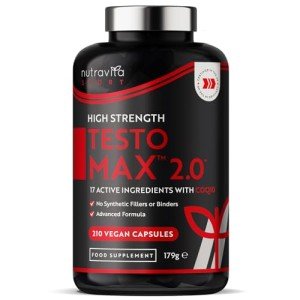 Test Booster for Men - 210 Vegan Capsules - 1450mg per Testosterone Supplement Serving - TESTOMAX™ 2.0 Contains 17 Active Ingredients Incl. Ashwagandha KSM 66®, CoQ10, Maca Root - Made by Nutravita