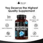 Magnesium Glycinate Supplements - 1040mg of Magnesium - 120 High Strength Capsules Providing 208mg Elemental Per Serving - Pure Active Ingredient - UK Manufactured by New Leaf Products