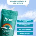 Multivitamin & Iron 120 Tablets for Men & Women | Vitamin B, C, D, E and Iron | Immune Support & Daily Wellbeing Multivitamins with Iron | Vegetarian | MOBU UK