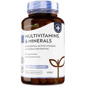 Multivitamins & Minerals - 365 Vegan Multivitamin Tablets - 1 Year Supply - Multivitamin Tablets for Men and Women with 26 Essential Active Vitamins & Minerals - Made in The UK by Nutravita