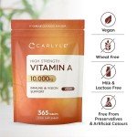 Vitamin A Tablets 10000 IU | 365 Count (1 Year Supply) | Vitamin A as Retinol Acetate | High Strength | Vegan and Vegatarian | by Carlyle