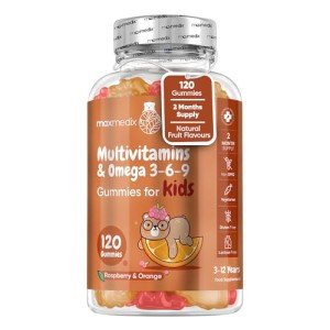 Multivitamin for Kids - 120 Natural Raspberry & Orange Flavour Chewable Gummies (2 Month Supply) - Low-Sugar Childrens Multivitamins with Zinc & Omega 3, 6 & 9 - Vegetarian Vitamins for Kids