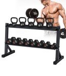 RUNFREELY 2-Tier 48" Dumbbell and Kettlebell Rack for Home Gym, 1000LBS Weights Storage for Free Weights, Dumbbells, Kettlebells and Medicine Ball