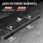 56" Olympic Barbell Bar, 2" Standard Straight Barbell Bars for Weight Lifting Bar for Bench Press/Squats/Hip Thrusts/Lunges/Biceps- Home Gym Weight Bar- 2 Spring Collars(500lb Weight Capacity)