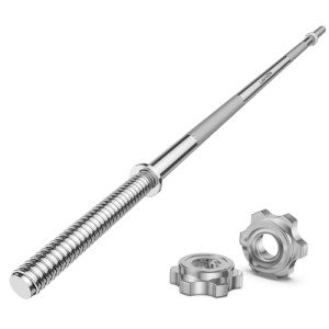 LAVVON 55" Weight Lifting Bar, 1" Standard Straight Olympic Barbell Bar for Bench Press/Hip Thrusts/Squats/Lunges, 480lb Weight Capacity, Silver, Black Matte Finish