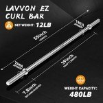 LAVVON 55" Weight Lifting Bar, 1" Standard Straight Olympic Barbell Bar for Bench Press/Hip Thrusts/Squats/Lunges, 480lb Weight Capacity, Silver, Black Matte Finish