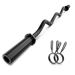 Olympic EZ Curl Barbell Bar, 47" Curl Bar for Weight Lifting, Home Gym Weight Bar- Strength Training,Squat,Hip Thrusts,Biceps, Chrome Curling for 2 Inch Plates -2 Spring Collars (Black)