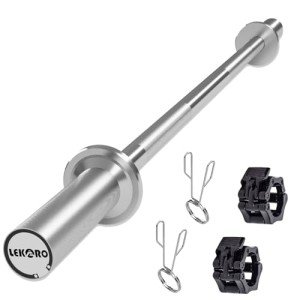 Olympic Barbell Bar, 48-inch Weight Lifting Bar, Fits 2-inch Weight Plates, Strength Training Workout Bar for Squats, Hip Thrusts, Bench Press, and Weightlifting, with 2 Spring Collars (350LBS Weight Capacity）