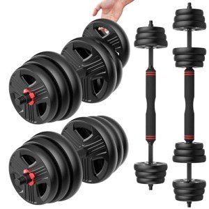 UKEEP Adjustable Dumbbells Set, 20/30/40/60/80lbs Free Weight Set with Connector of 2 Convertible to Barbell, Fitness Exercises for Home Gym Suitable Men/Women