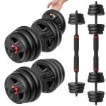 UKEEP Adjustable Dumbbells Set, 20/30/40/60/80lbs Free Weight Set with Connector of 2 Convertible to Barbell, Fitness Exercises for Home Gym Suitable Men/Women