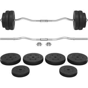 Yaheetech Barbell Weight Set - Olympic Curl Bar & 6 Olympic Weights & 2 Olympic Barbell Clamps for Lifts 66LB