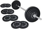 Fitvids Cast Iron Standard Weight Plates Including 5FT Standard Barbell with Star Locks, 95-Pound Set (85 Pounds Plates + 10 Pounds Barbell), Multiple Packages, Style #1
