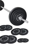 Fitvids Cast Iron Standard Weight Plates Including 5FT Standard Barbell with Star Locks, 95-Pound Set (85 Pounds Plates + 10 Pounds Barbell), Multiple Packages, Style #1