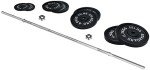 Fitvids Cast Iron Standard Weight Plates Including 5FT Standard Barbell with Star Locks, 95-Pound Set (85 Pounds Plates + 10 Pounds Barbell), Multiple Packages, Style #1