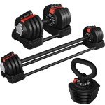 Yaheetech Adjustable Dumbbell Set Free Weight Dumbbells 40lbs Fast Adjust Dumbbells 3 in 1 Dumbbell Weight Set Used as Barbell, Kettlebells, with Tray for Men/Women Strength Training Equipment