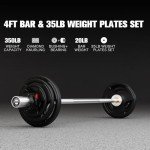 RitFit Barbell Weight Set - 4/6FT Olympic Barbell with 35/85LB Weight Plates (55-115LB Total) - Weightlifting Equipment for Squats, Curls, Deadlifts, Presses, Hip Thrusts 4FT Silver Bar with 35LB Plates