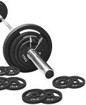Signature Fitness Cast Iron Olympic 2-Inch Weight Plates Including 7FT Olympic Barbell, 130-Pound Set (85 Pounds Plates + 45 Pounds Barbell), Multiple Packages, Style #7