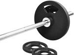 Signature Fitness Cast Iron Olympic 2-Inch Weight Plates Including 7FT Olympic Barbell, 130-Pound Set (85 Pounds Plates + 45 Pounds Barbell), Multiple Packages, Style #7