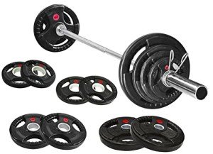 Fitvids Olympic Cast Iron 2-Inch Weight Plates Including 5FT Olympic Barbell Bar & Safely Locks, 100 Pounds Set (85 Lbs Plates + 15 Lbs Barbell Bar), Multiple Packages