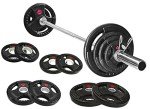 Fitvids Olympic Cast Iron 2-Inch Weight Plates Including 5FT Olympic Barbell Bar & Safely Locks, 100 Pounds Set (85 Lbs Plates + 15 Lbs Barbell Bar), Multiple Packages